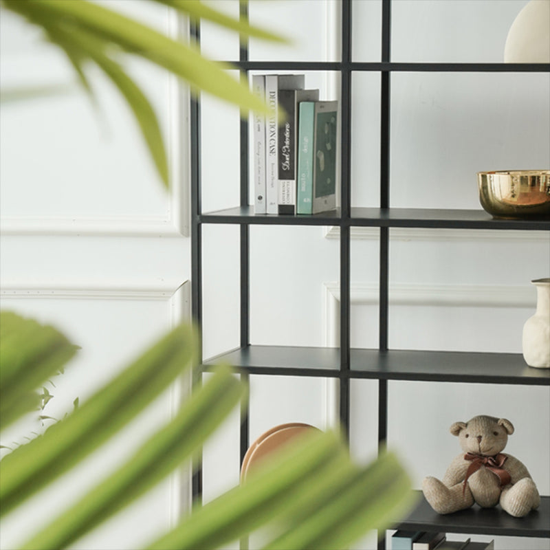 Contemporary Metal Book Shelf Black Etagere Shelf Bookcase for Study Room 9.8" W