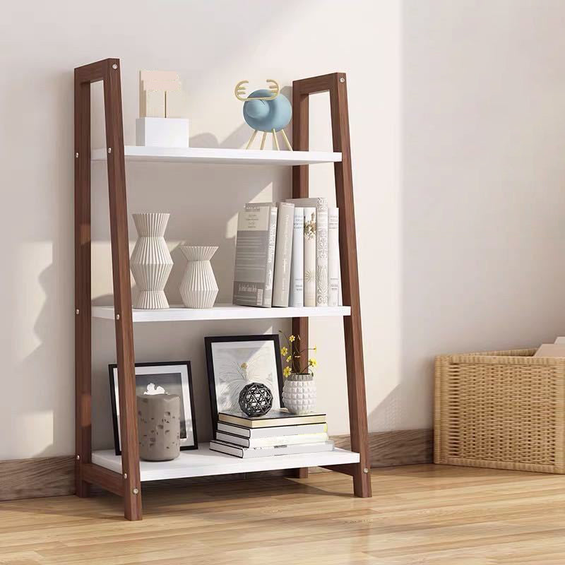 Modern Ladder Vertical Bookshelf Open Wooden Shelf Bookcase for Study Room