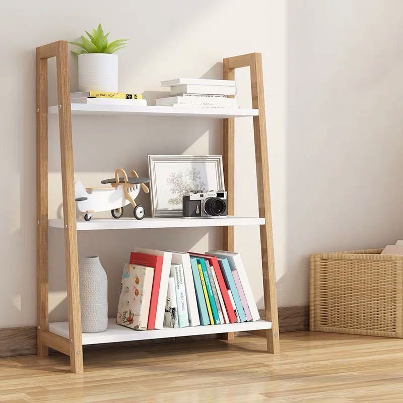 Modern Ladder Vertical Bookshelf Open Wooden Shelf Bookcase for Study Room