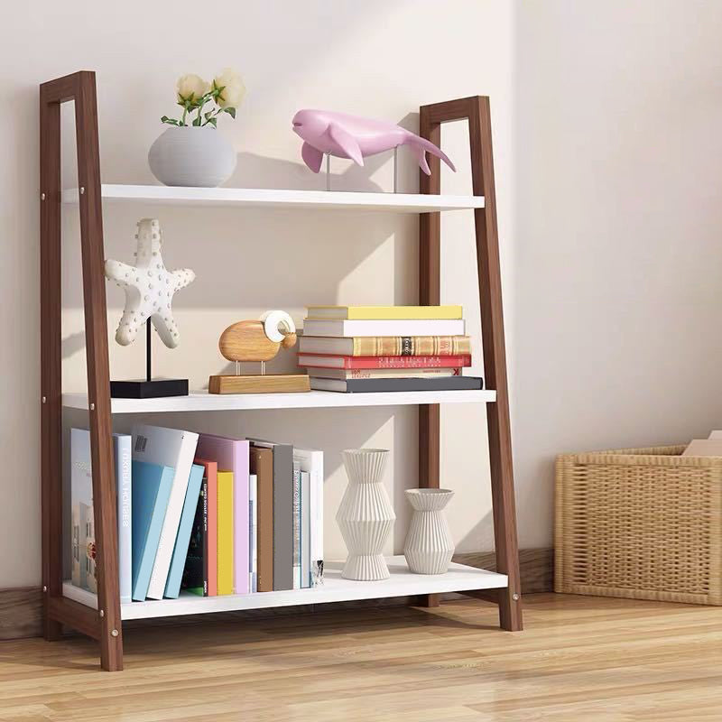 Modern Ladder Vertical Bookshelf Open Wooden Shelf Bookcase for Study Room