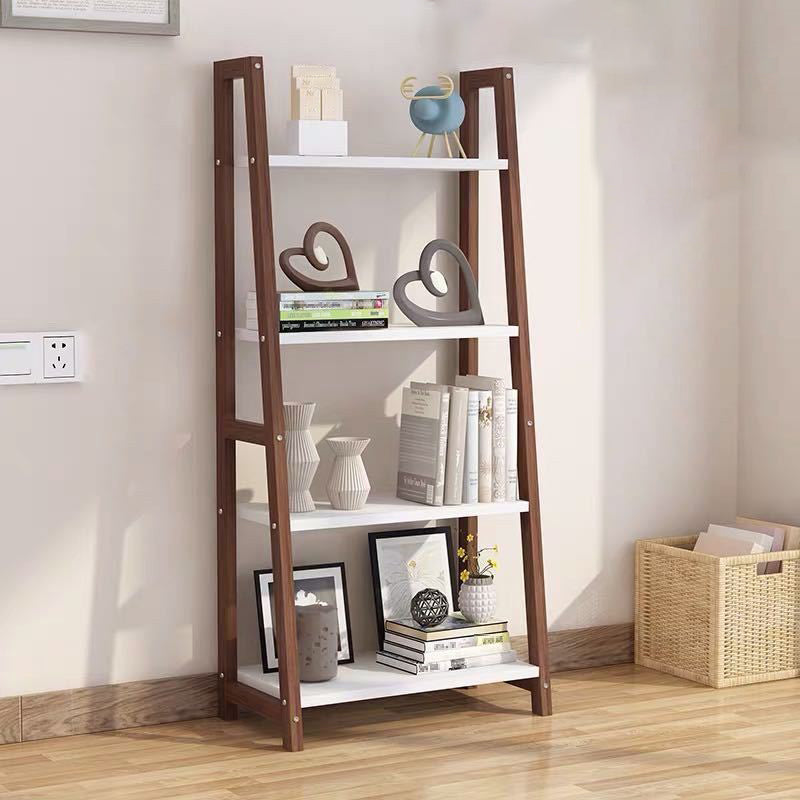 Modern Ladder Vertical Bookshelf Open Wooden Shelf Bookcase for Study Room