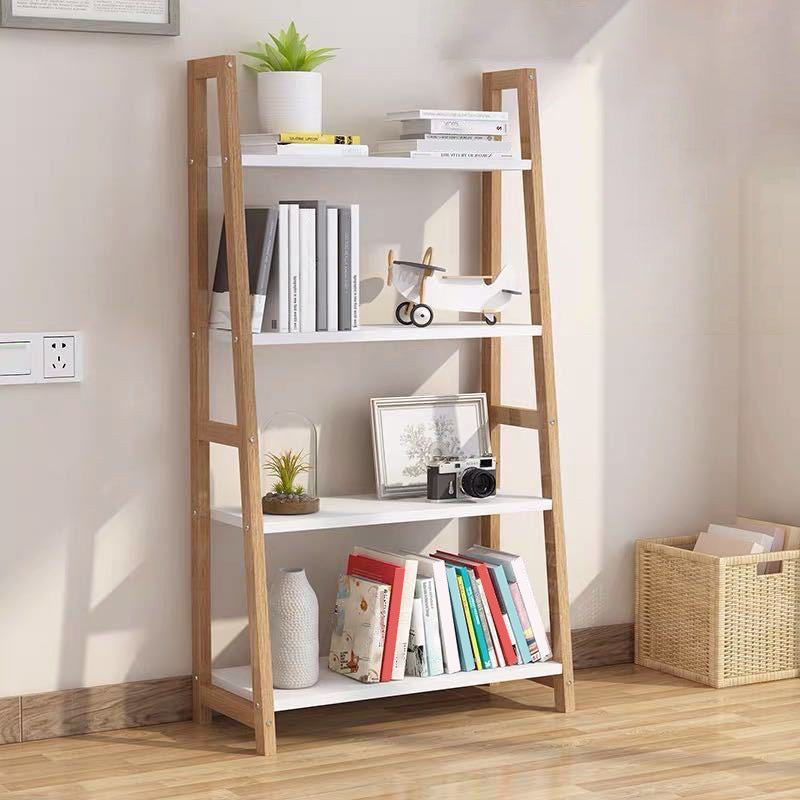 Modern Ladder Vertical Bookshelf Open Wooden Shelf Bookcase for Study Room