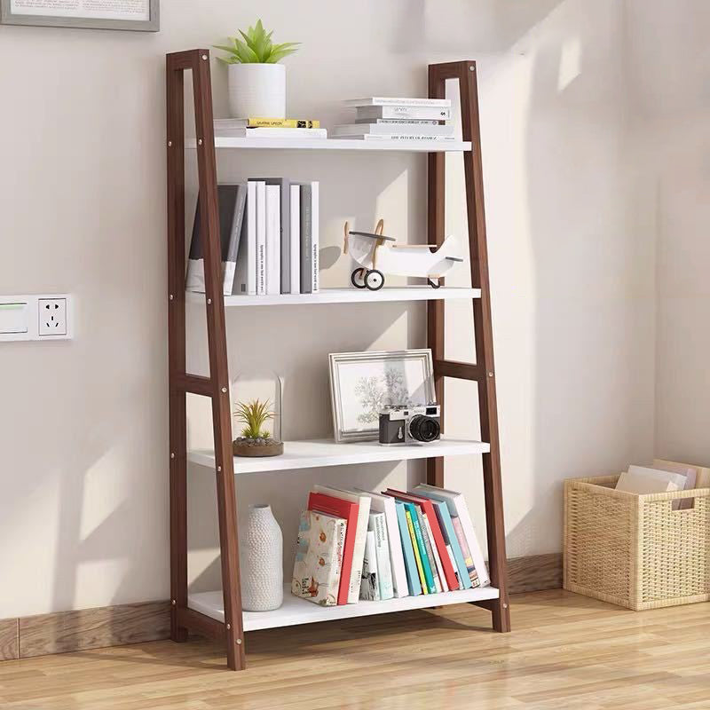 Modern Ladder Vertical Bookshelf Open Wooden Shelf Bookcase for Study Room