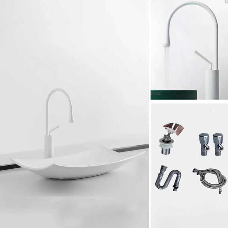 Modern Bathroom Sink Pop-Up Drain Porcelain Rectangular Vessel Lavatory Sink