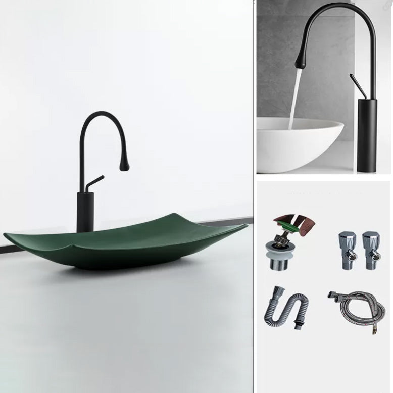Modern Bathroom Sink Pop-Up Drain Porcelain Rectangular Vessel Lavatory Sink