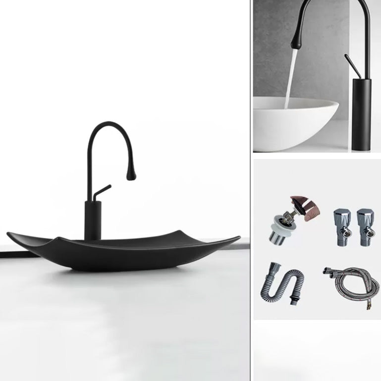Modern Bathroom Sink Pop-Up Drain Porcelain Rectangular Vessel Lavatory Sink