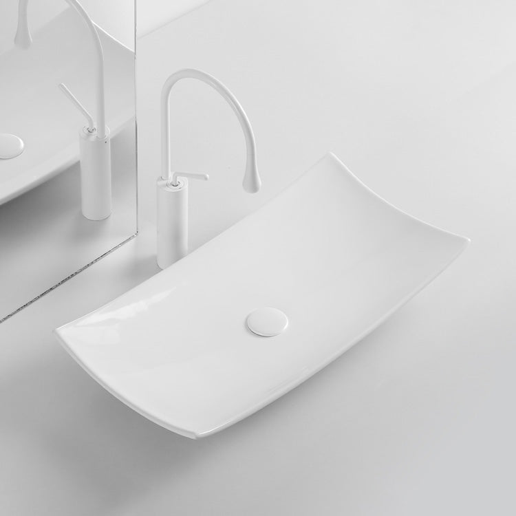 Modern Bathroom Sink Pop-Up Drain Porcelain Rectangular Vessel Lavatory Sink