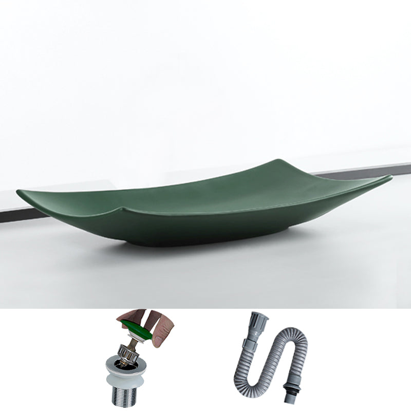Modern Bathroom Sink Pop-Up Drain Porcelain Rectangular Vessel Lavatory Sink