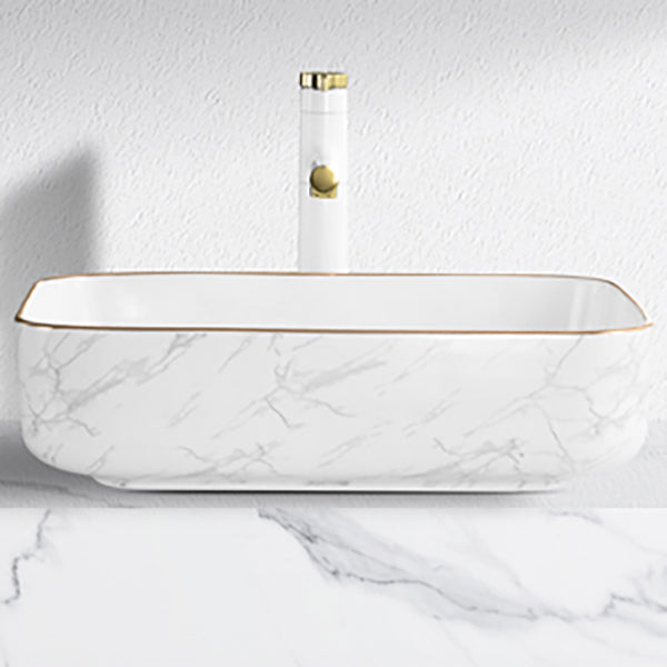 Contemporary Bathroom Sink Pop-Up Drain Porcelain Solid Color Rectangular Vessel