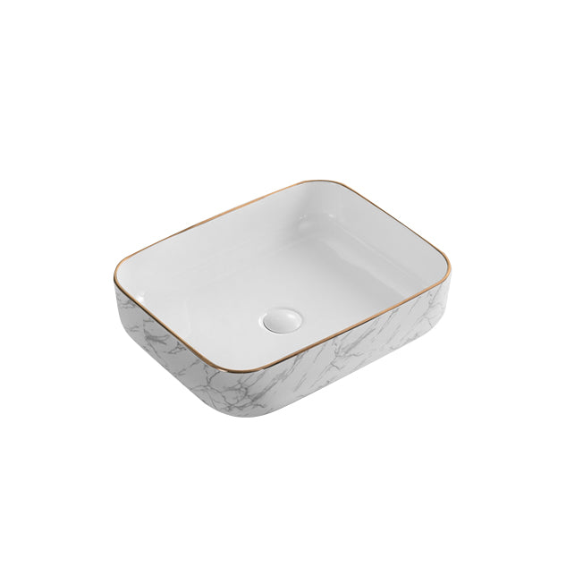 Contemporary Bathroom Sink Pop-Up Drain Porcelain Solid Color Rectangular Vessel