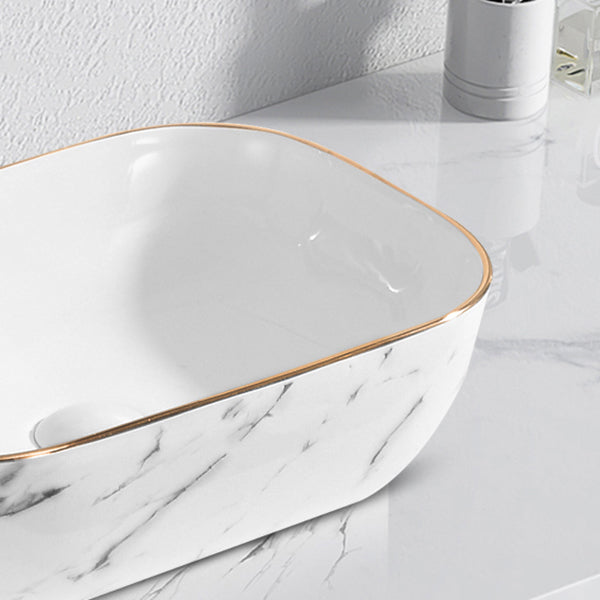 Contemporary Bathroom Sink Pop-Up Drain Porcelain Solid Color Rectangular Vessel