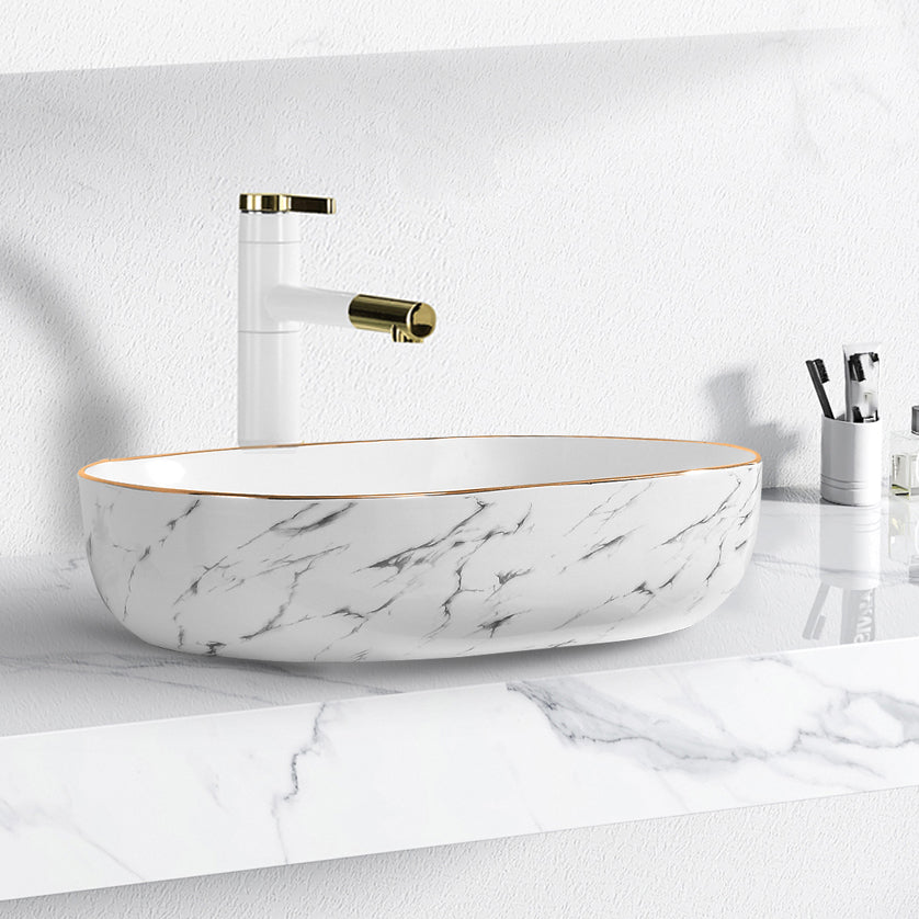 Contemporary Bathroom Sink Pop-Up Drain Porcelain Solid Color Rectangular Vessel