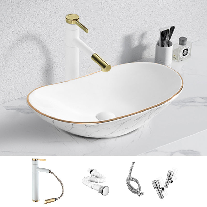 Contemporary Bathroom Sink Pop-Up Drain Porcelain Solid Color Rectangular Vessel