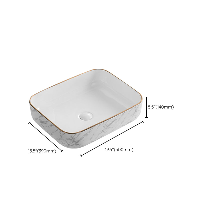 Contemporary Bathroom Sink Pop-Up Drain Porcelain Solid Color Rectangular Vessel