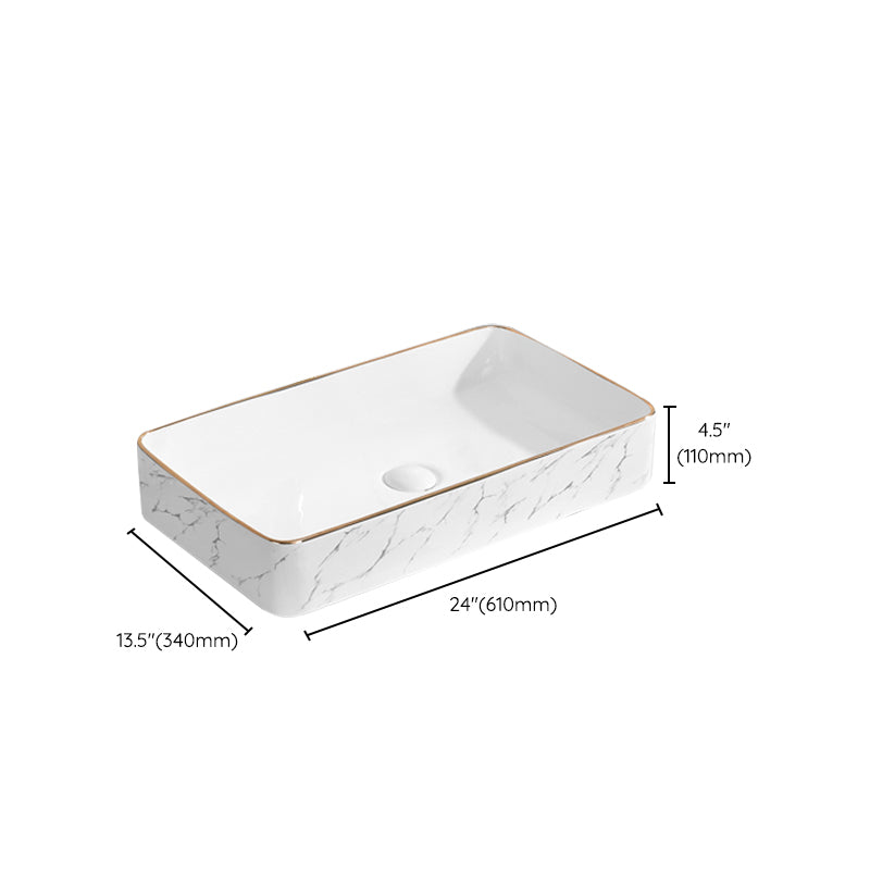 Contemporary Bathroom Sink Pop-Up Drain Porcelain Solid Color Rectangular Vessel