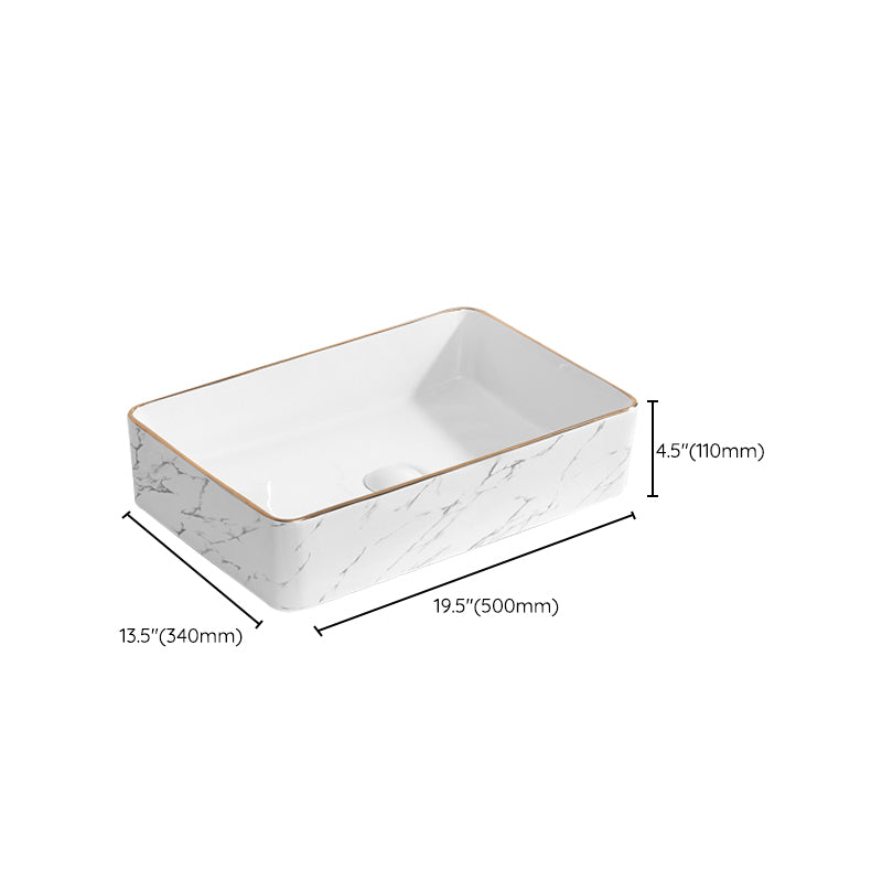 Contemporary Bathroom Sink Pop-Up Drain Porcelain Solid Color Rectangular Vessel