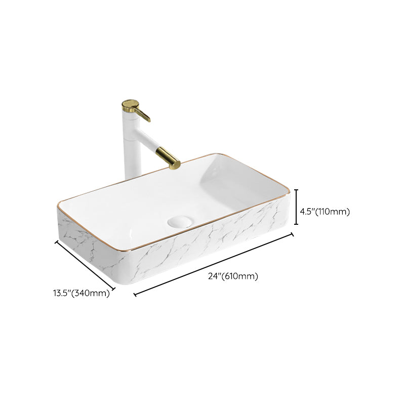Contemporary Bathroom Sink Pop-Up Drain Porcelain Solid Color Rectangular Vessel