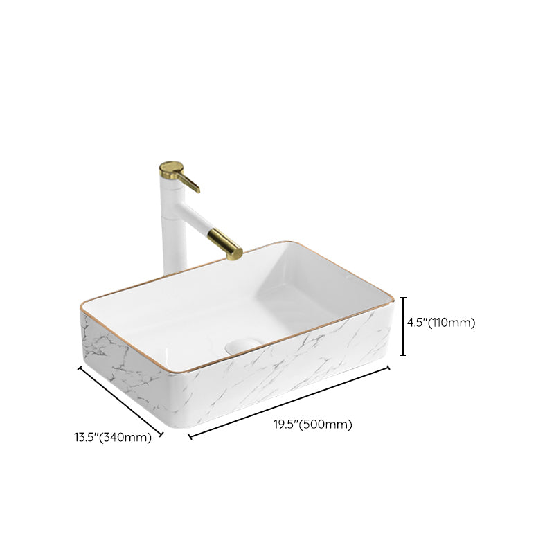 Contemporary Bathroom Sink Pop-Up Drain Porcelain Solid Color Rectangular Vessel