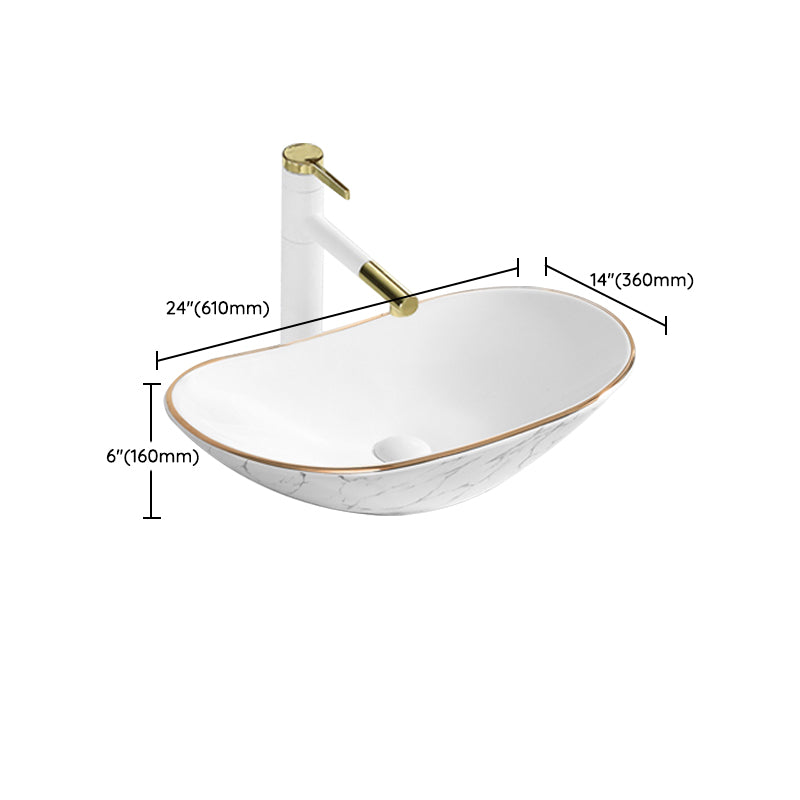 Contemporary Bathroom Sink Pop-Up Drain Porcelain Solid Color Rectangular Vessel