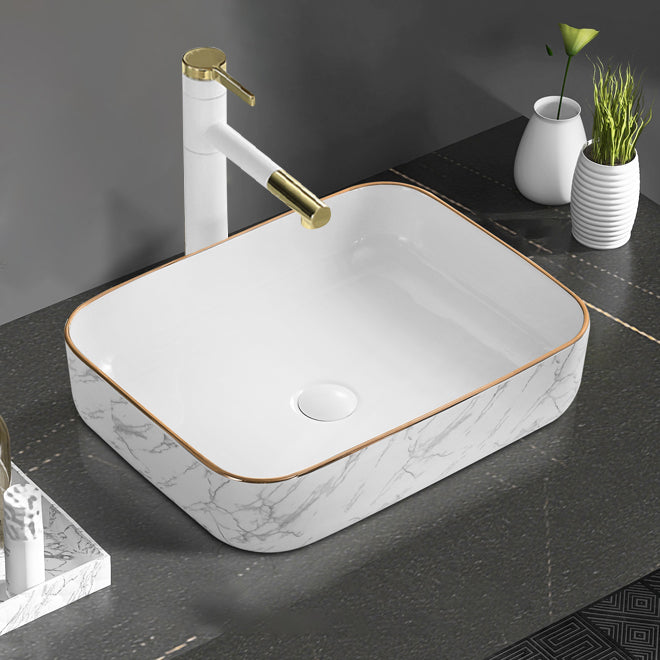 Contemporary Bathroom Sink Pop-Up Drain Porcelain Rectangular Vessel Bathroom Sink