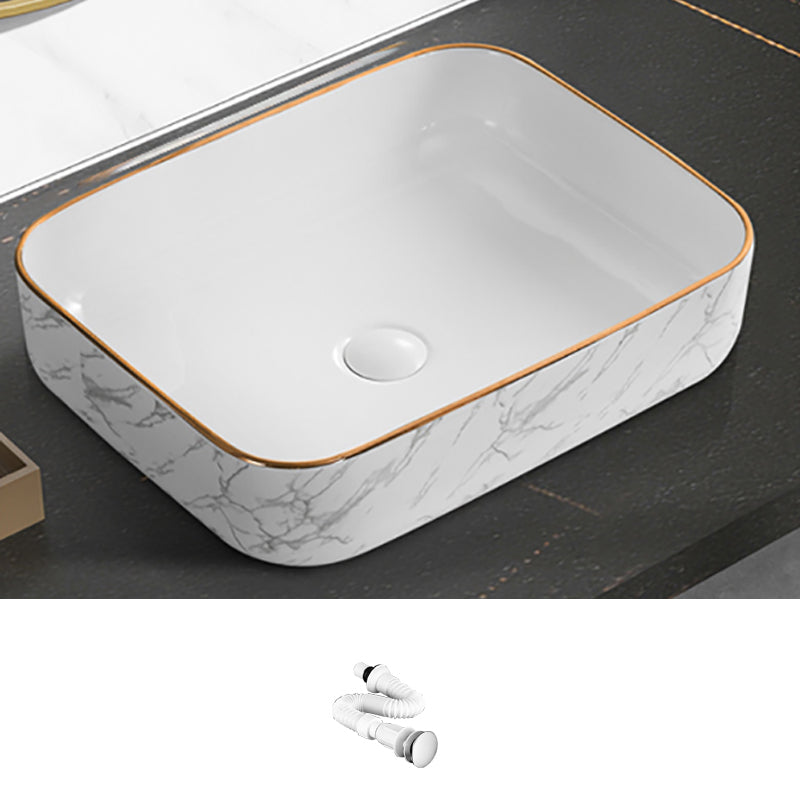 Contemporary Bathroom Sink Pop-Up Drain Porcelain Rectangular Vessel Bathroom Sink