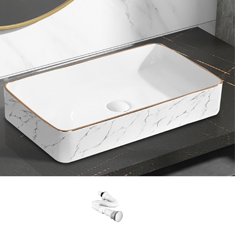 Contemporary Bathroom Sink Pop-Up Drain Porcelain Rectangular Vessel Bathroom Sink