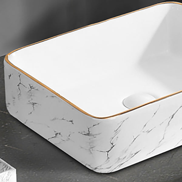 Contemporary Bathroom Sink Pop-Up Drain Porcelain Rectangular Vessel Bathroom Sink