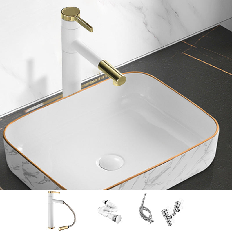 Contemporary Bathroom Sink Pop-Up Drain Porcelain Rectangular Vessel Bathroom Sink