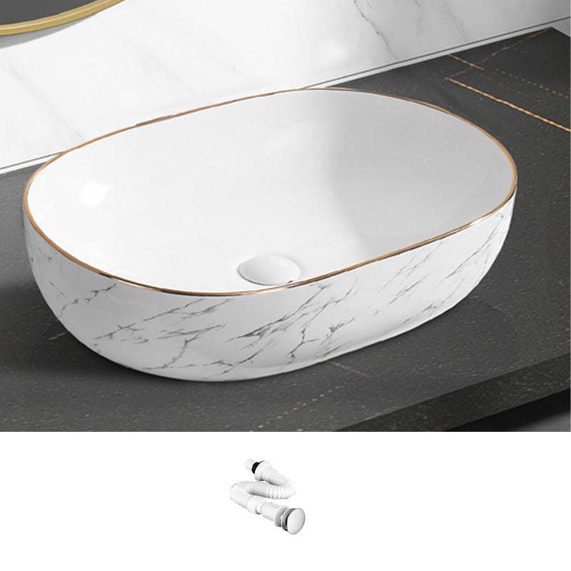 Contemporary Bathroom Sink Pop-Up Drain Porcelain Rectangular Vessel Bathroom Sink