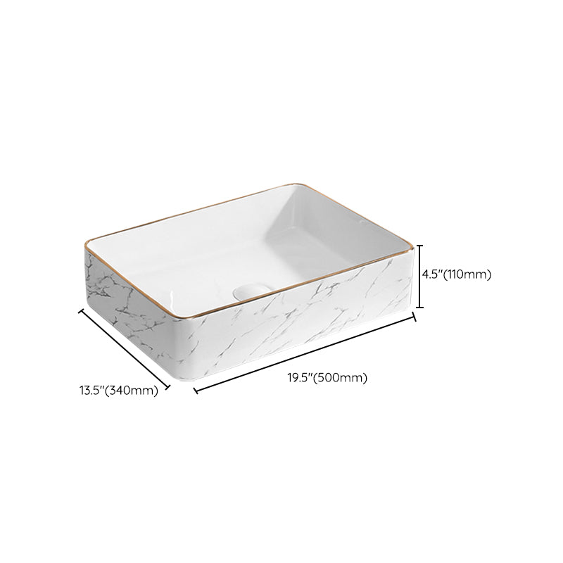 Contemporary Bathroom Sink Pop-Up Drain Porcelain Rectangular Vessel Bathroom Sink
