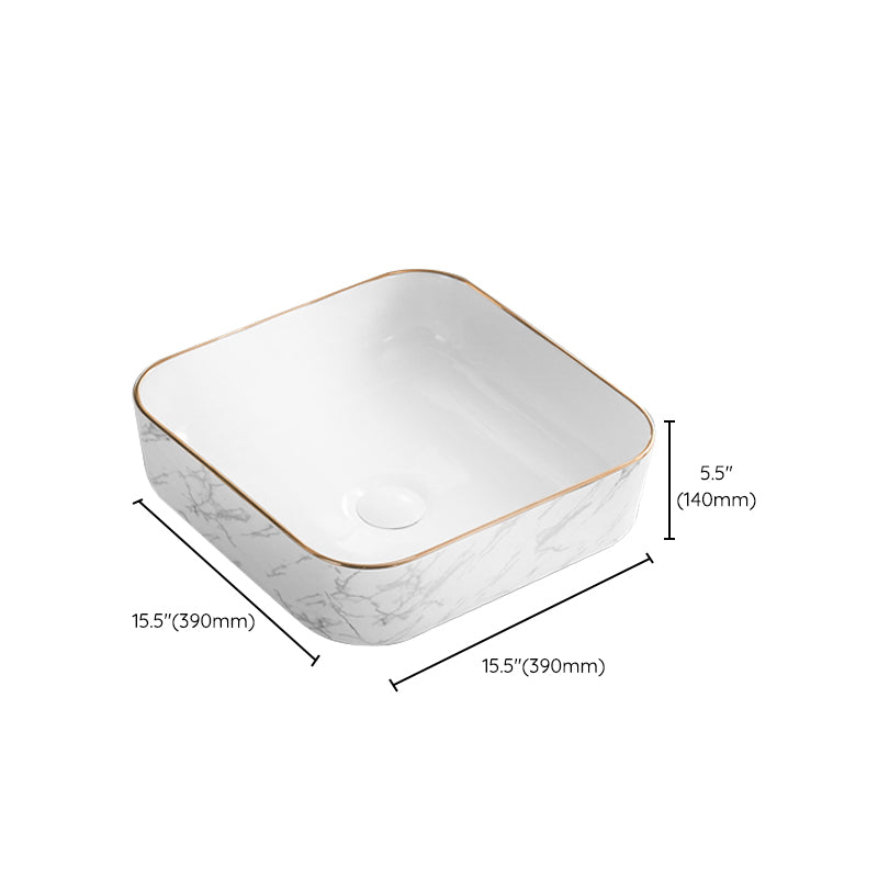 Contemporary Bathroom Sink Pop-Up Drain Porcelain Rectangular Vessel Bathroom Sink