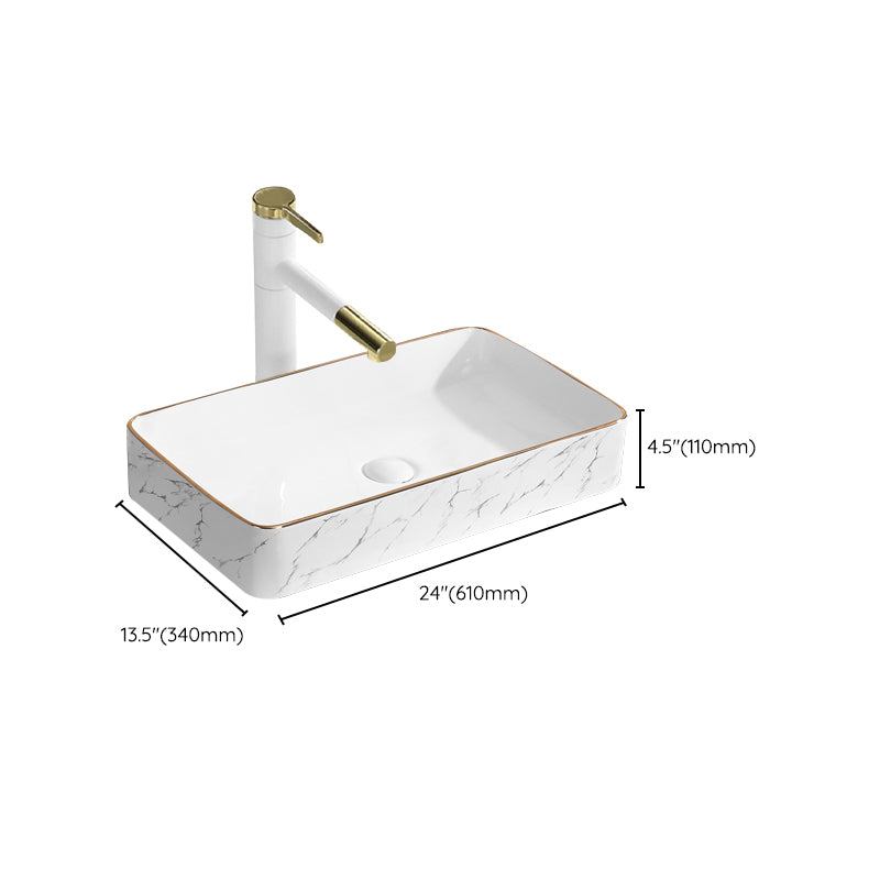 Contemporary Bathroom Sink Pop-Up Drain Porcelain Rectangular Vessel Bathroom Sink