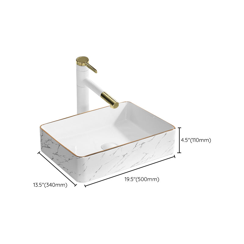 Contemporary Bathroom Sink Pop-Up Drain Porcelain Rectangular Vessel Bathroom Sink