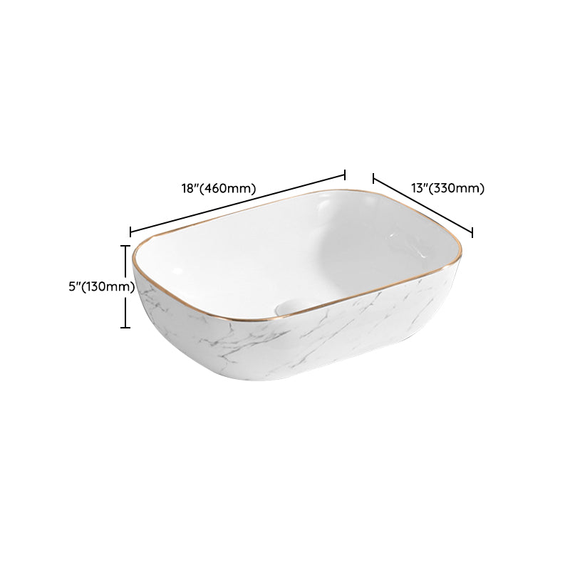Contemporary Bathroom Sink Pop-Up Drain Porcelain Rectangular Vessel Bathroom Sink