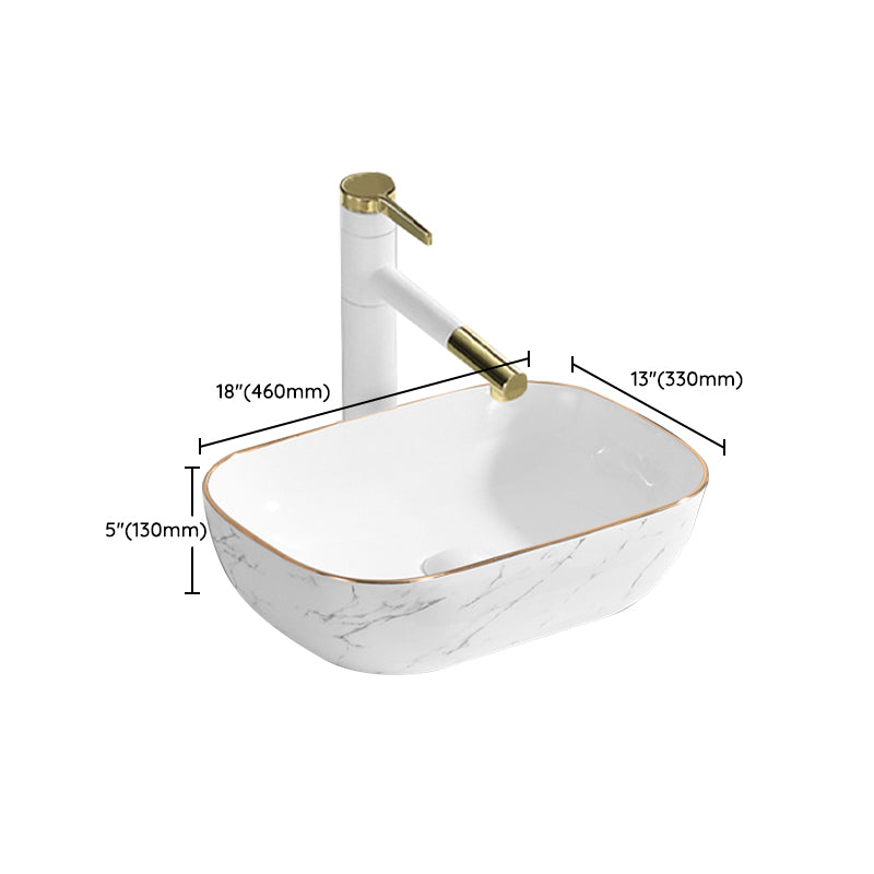 Contemporary Bathroom Sink Pop-Up Drain Porcelain Rectangular Vessel Bathroom Sink