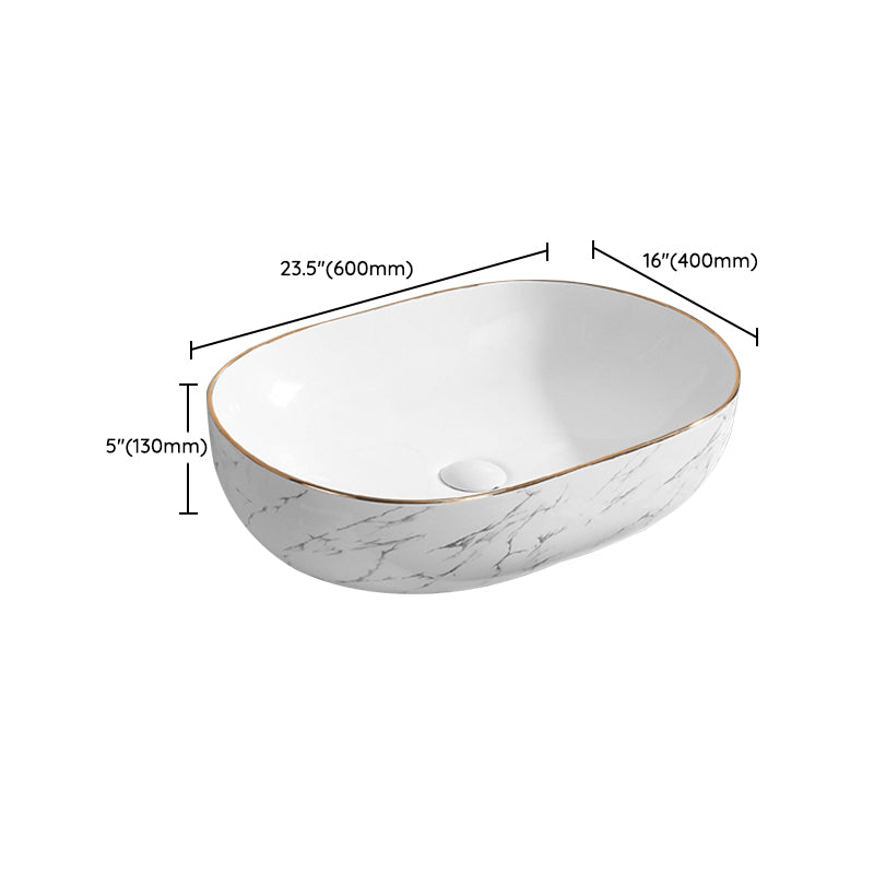 Contemporary Bathroom Sink Pop-Up Drain Porcelain Rectangular Vessel Bathroom Sink