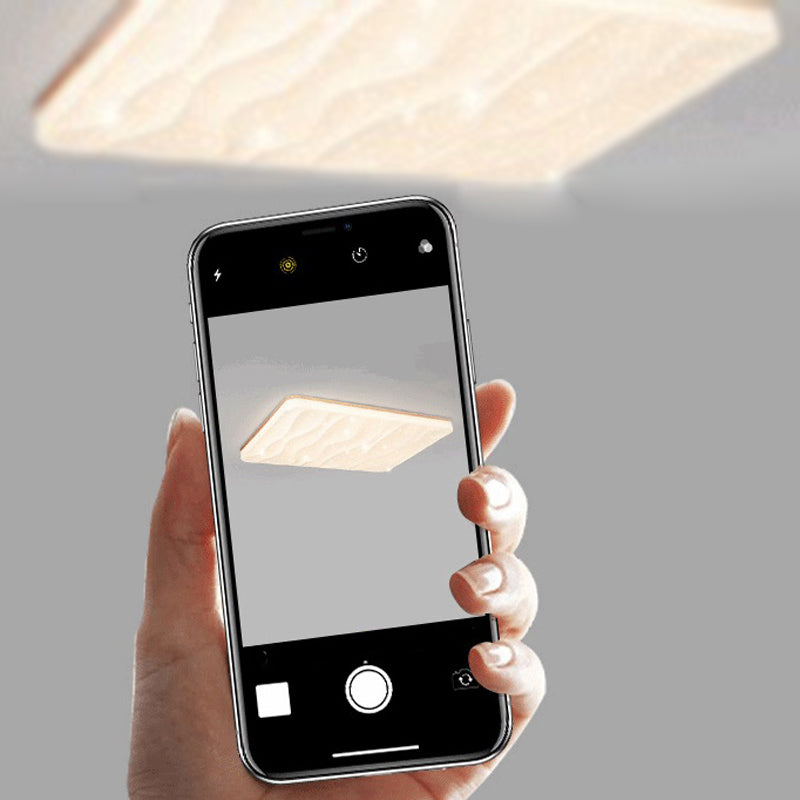 LED Modern Wood Flush Mount Geometric Shape Ceiling Light with Acrylic Shade for Bedroom