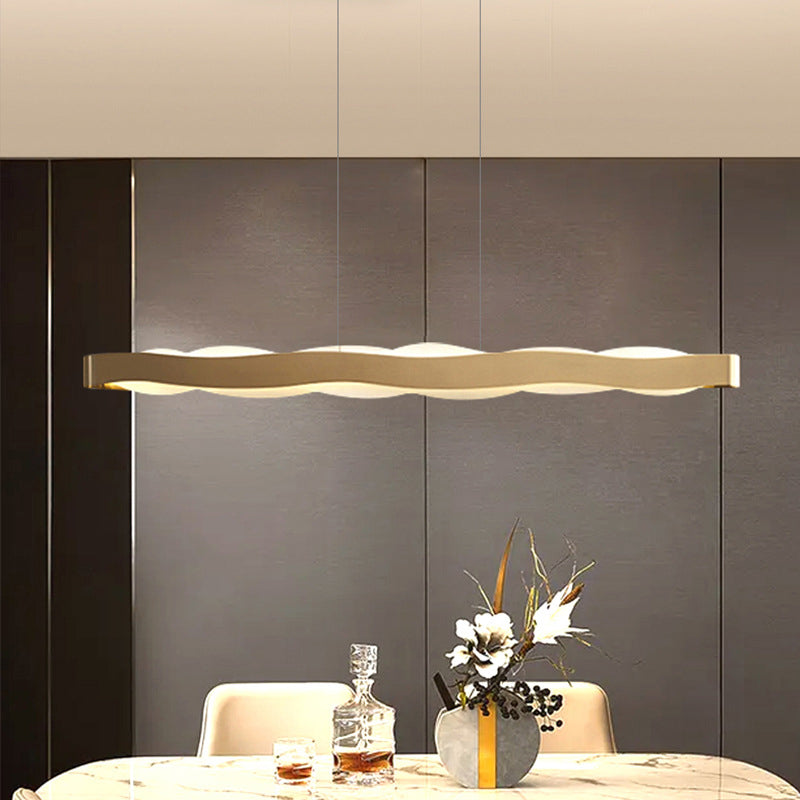 Linear Shape Pendant Lighting Modern Style Metal 2 Lights Hanging Lamp in Gold