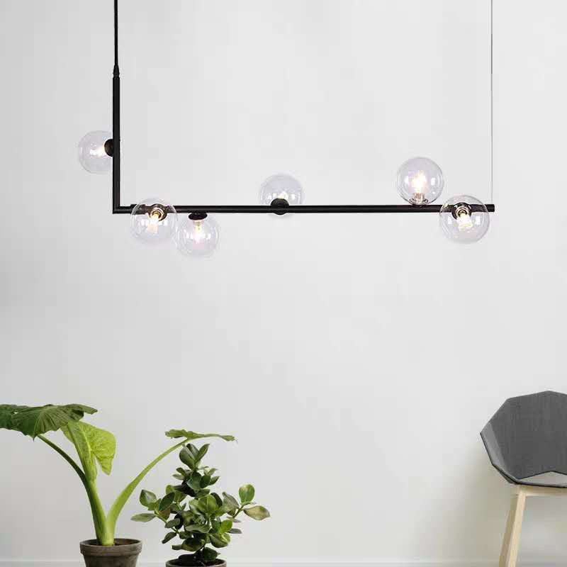 Modernism Glass Shaded Ceiling Light Black/Golden Kitchen Island Lighting for Home