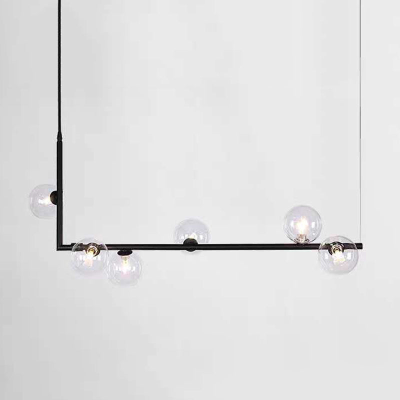 Modernism Glass Shaded Ceiling Light Black/Golden Kitchen Island Lighting for Home