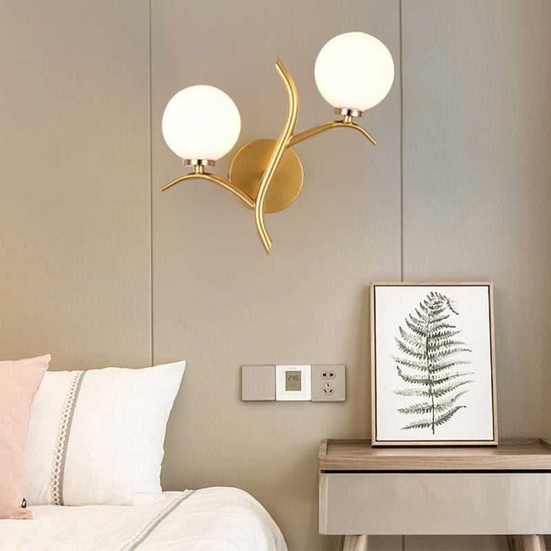 Modern Style Globe Wall Light Glass 2 Light Sconces for Bedroom