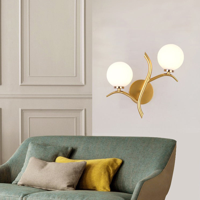 Modern Style Globe Wall Light Glass 2 Light Sconces for Bedroom