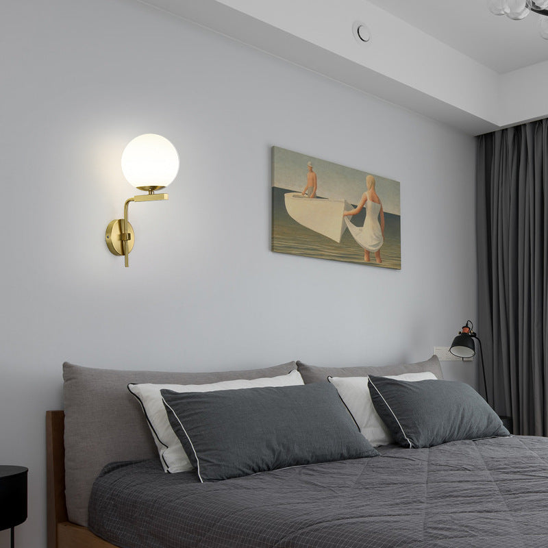 Modern Style Ball Shape Wall Light Glass 1 Light Sconces in Gold for Bedroom