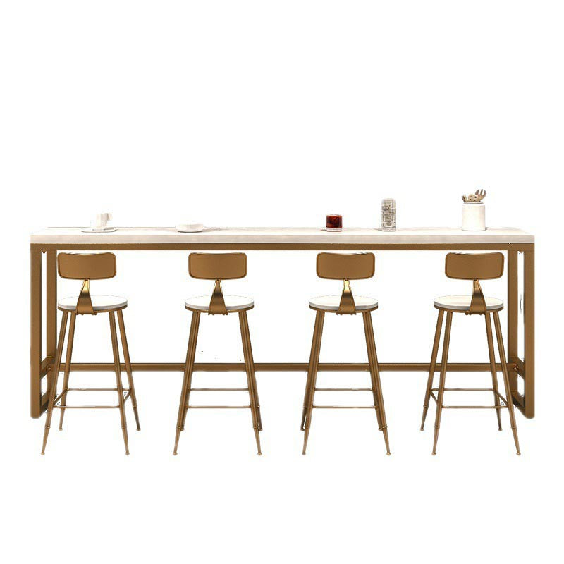 Gold and Metal Base Table White Rectangle Solid Wood Bar Table