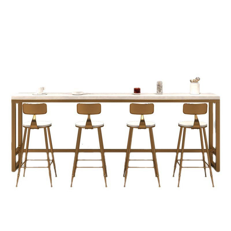 Gold and Metal Base Table White Rectangle Solid Wood Bar Table