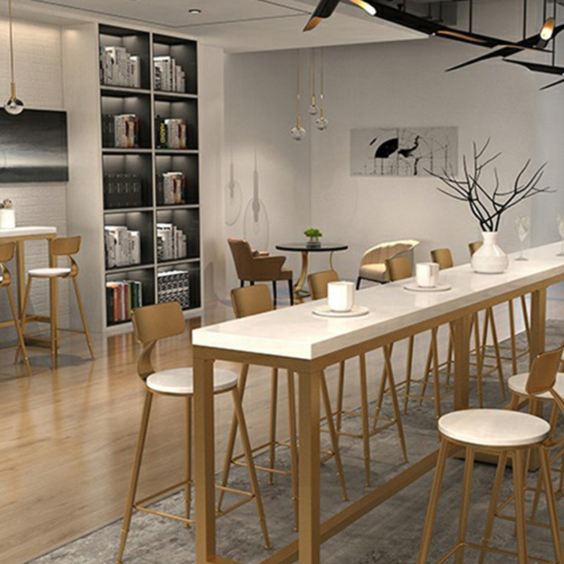 Gold and Metal Base Table White Rectangle Solid Wood Bar Table