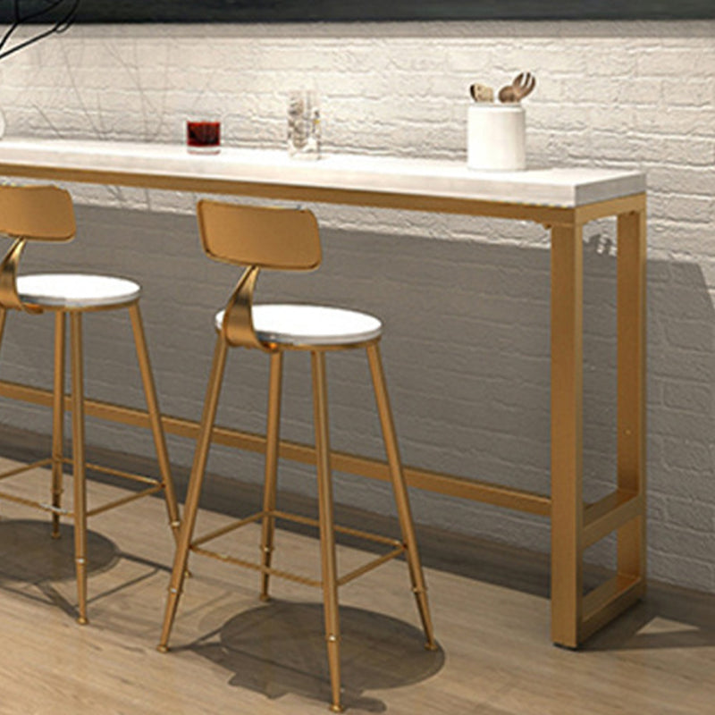 Gold and Metal Base Table White Rectangle Solid Wood Bar Table