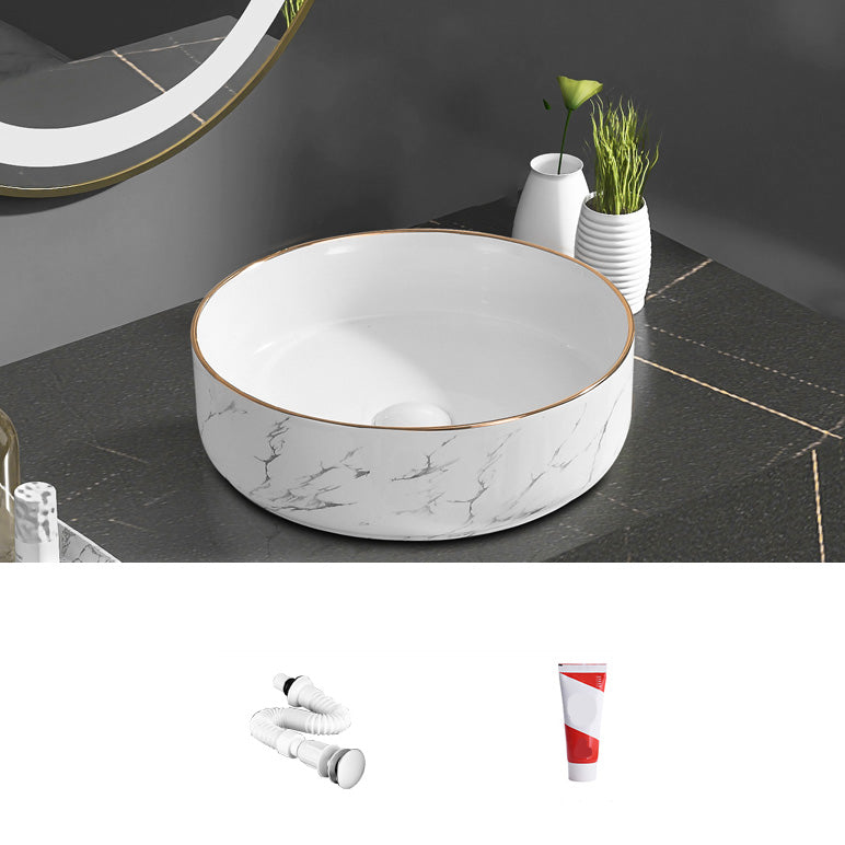 Contemporary Bathroom Sink Pop-Up Drain Porcelain Oval-Shape Vessel Bathroom Sink