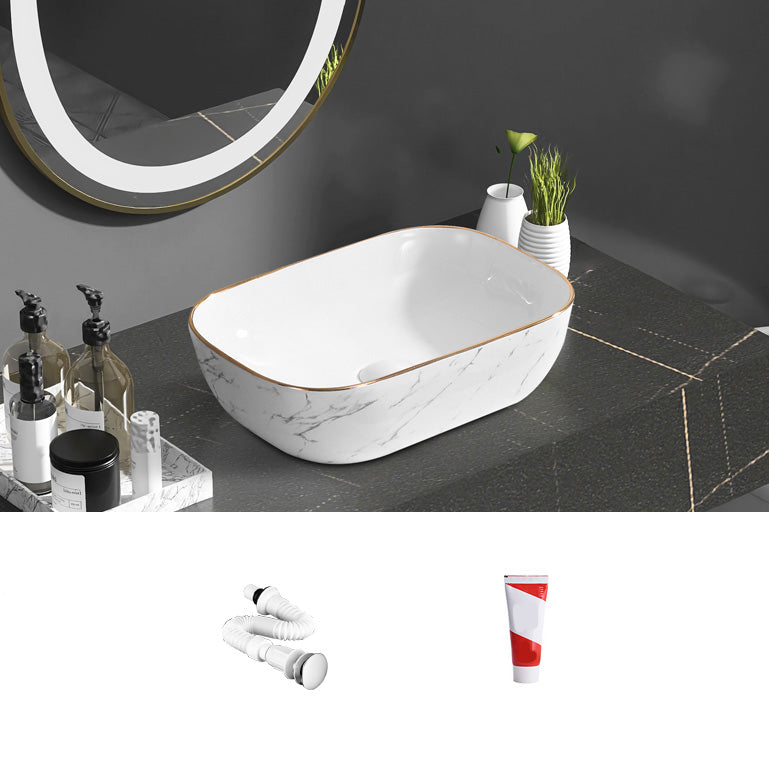 Contemporary Bathroom Sink Pop-Up Drain Porcelain Oval-Shape Vessel Bathroom Sink