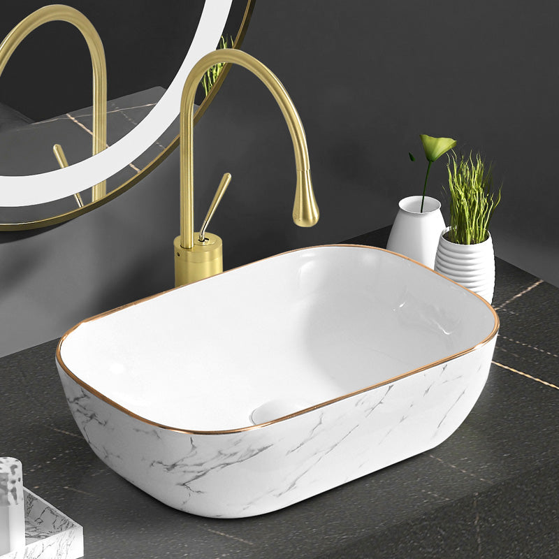 Contemporary Bathroom Sink Pop-Up Drain Porcelain Oval-Shape Vessel Bathroom Sink